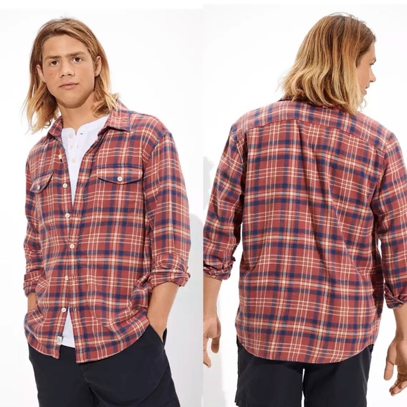 American Eagle Outfitters Other - American Eagle Men’s Super Soft Rust Beach Flannel Long Sleeve Shirt Size Medium